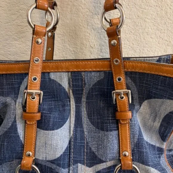 Coach 13810 Vintage Signature Gallery Tote with brown leather trim Classic Y2K - Picture 4 of 15